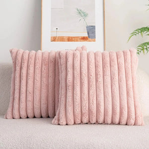 Striped Faux Fur Pillow Cover
