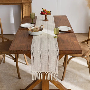Boho Beige Openwork Tatting Table Runner