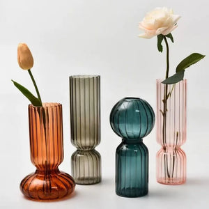 Nordic Striped Ribbed Colored Glass Vase
