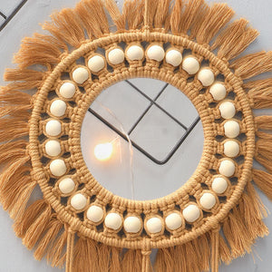 Round Beaded Macrame Mirror