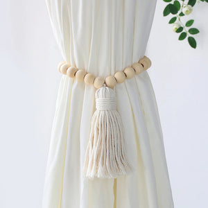 Boho Wood Bead Macrame Curtain Tiebacks (Set of 2)
