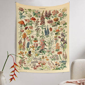 Vintage Botanical Wildflower Mushroom Tapestry