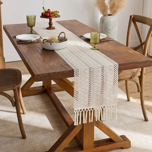 Boho Beige Openwork Tatting Table Runner