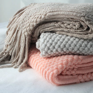 Chunky Textured Knitted Fringe Throw Blanket
