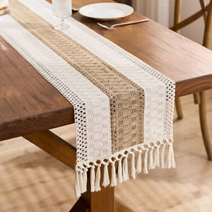 Boho Burlap Macrame Woven Table Runner