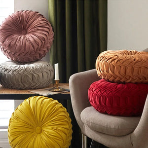 Hand Sewn Pleated Velvet Round Pumpkin Cushion