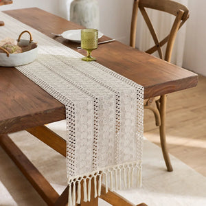 Boho Beige Openwork Tatting Table Runner