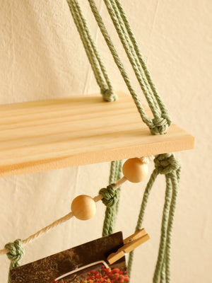 Boho Green Leaf Macrame Floating Shelf