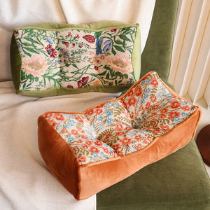 Vintage Floral Jacquard Ergonomic Lumbar Pillow