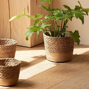 Rustic Woven Seagrass Plant Pot Storage Basket