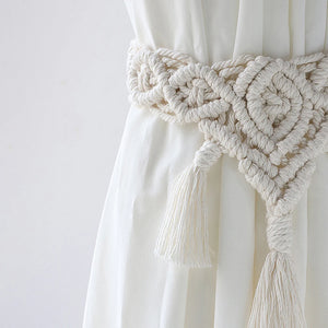 Boho Wood Bead Macrame Curtain Tiebacks (Set of 2)