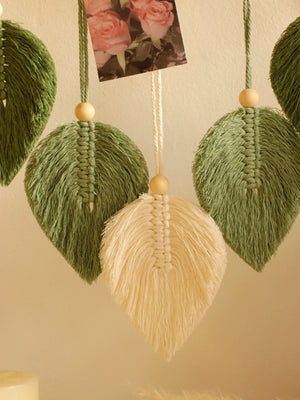 Boho Green Leaf Macrame Floating Shelf