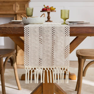 Boho Beige Openwork Tatting Table Runner