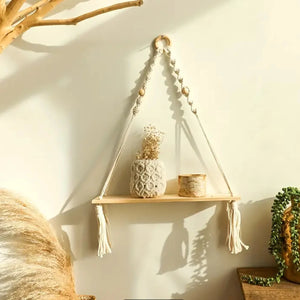 Boho Macrame Wood Floating Shelf