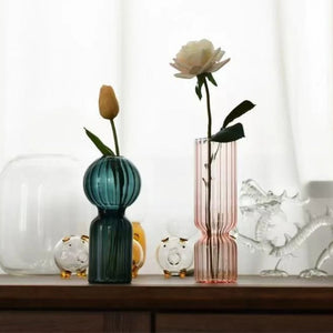 Nordic Striped Ribbed Colored Glass Vase