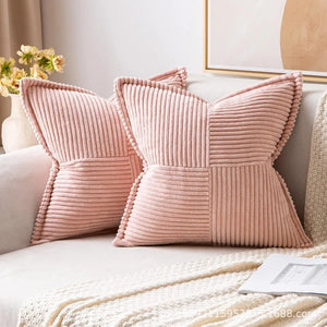 Patchwork Corduroy Striped Pillow Cover