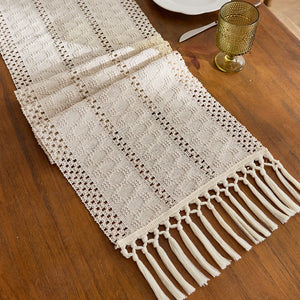 Boho Beige Openwork Tatting Table Runner