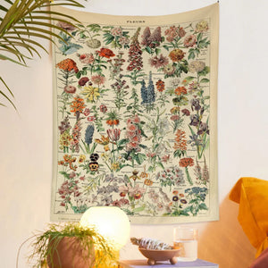 Vintage Botanical Wildflower Mushroom Tapestry