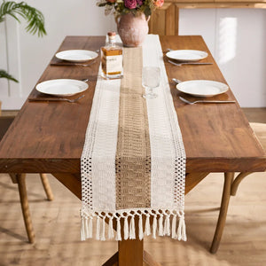 Boho Burlap Macrame Woven Table Runner