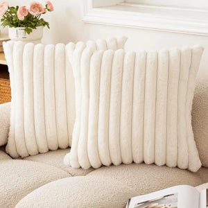 Striped Faux Fur Pillow Cover
