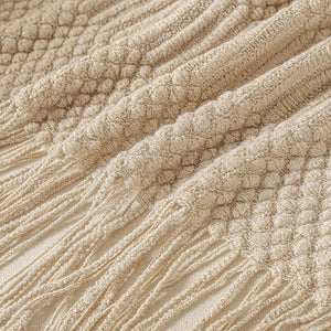 Chunky Textured Knitted Fringe Throw Blanket