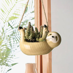 Sloth Ceramic Hanging Plant Pot