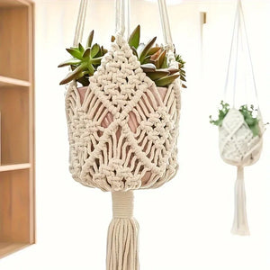 Boho Cotton Macrame Hanging Plant Holder