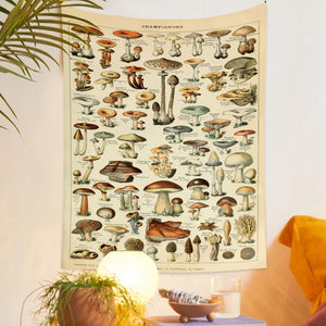 Vintage Botanical Wildflower Mushroom Tapestry