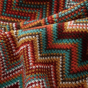 Bohemian Knitted Chevron Throw Blanket with Tassels