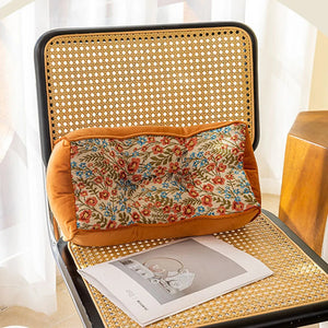Vintage Floral Jacquard Ergonomic Lumbar Pillow