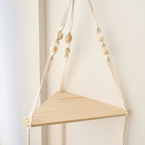 Boho Macrame Triangle Corner Floating Shelf