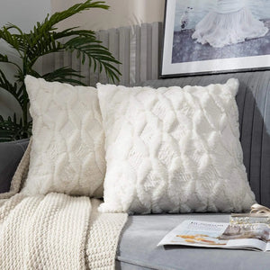 Plush Geometric Textured Pillow Cover