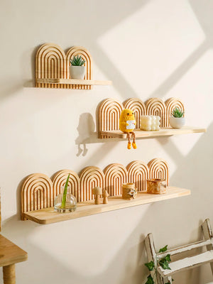 Boho Arched Rainbow Wooden Floating Wall Shelf