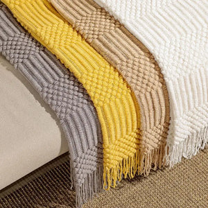 Chunky Textured Knitted Fringe Throw Blanket