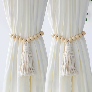 Boho Wood Bead Macrame Curtain Tiebacks (Set of 2)
