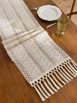 Boho Beige Openwork Tatting Table Runner