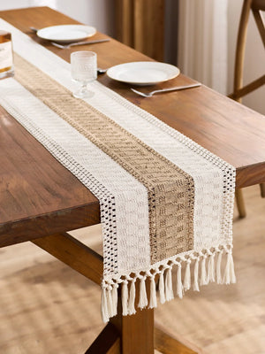 Boho Burlap Macrame Woven Table Runner