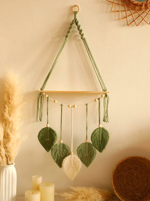 Boho Green Leaf Macrame Floating Shelf