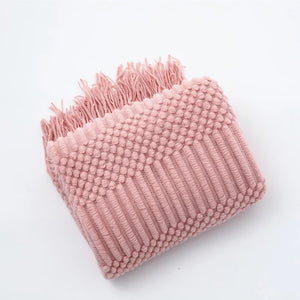 Chunky Textured Knitted Fringe Throw Blanket