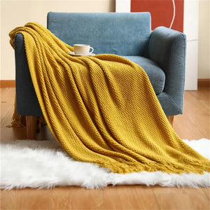 Nordic Knitted Fringe Throw Blanket