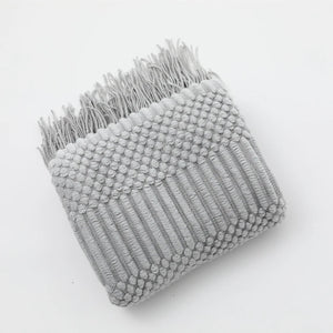 Chunky Textured Knitted Fringe Throw Blanket