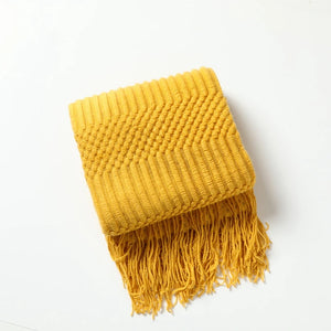 Chunky Textured Knitted Fringe Throw Blanket