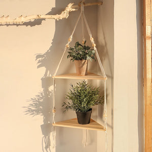 Boho Macrame Triangle Corner Floating Shelf