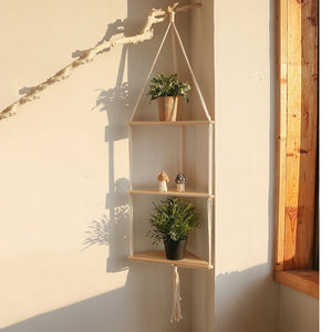 Boho Macrame Triangle Corner Floating Shelf