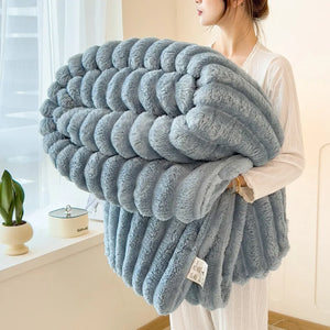 Thickened Wide Striped Flannel Throw Blanket