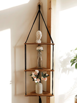 Boho Macrame Triangle Corner Floating Shelf