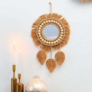 Round Beaded Macrame Mirror