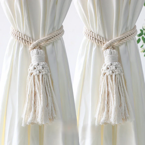 Boho Wood Bead Macrame Curtain Tiebacks (Set of 2)