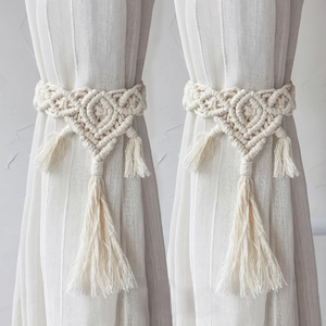 Boho Wood Bead Macrame Curtain Tiebacks (Set of 2)