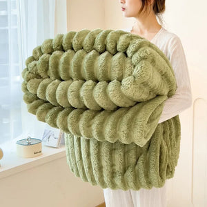 Thickened Wide Striped Flannel Throw Blanket